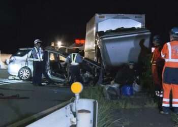 Veículos envolvidos no acidente em Shiga. Foto: Reprodução/NHK